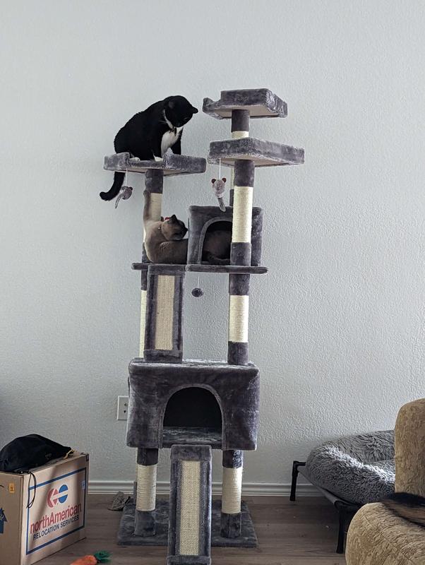 FRISCO 72in Faux Fur Cat Tree & Condo, Gray