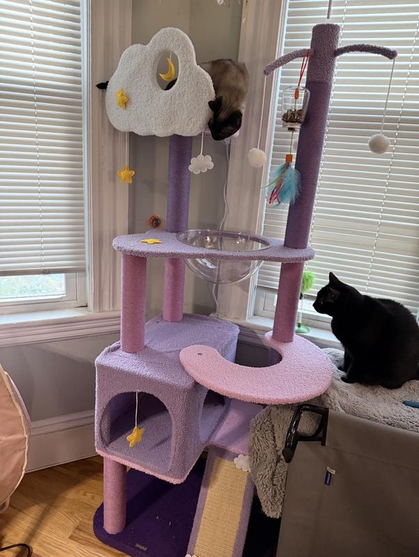 HAPPY & POLLY Moonlight Deluxe 65-in Plush Cat Tree & Condo, Purple ...