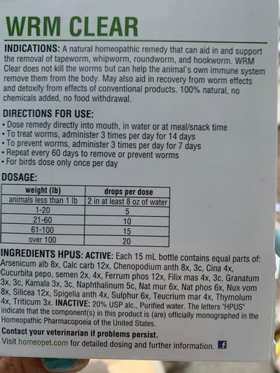 Homeopet wrm clear outlet ingredients