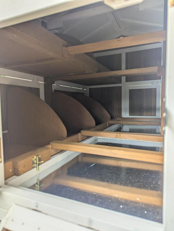 Interior of Assembled Coop with nesting boxes and roosting bars