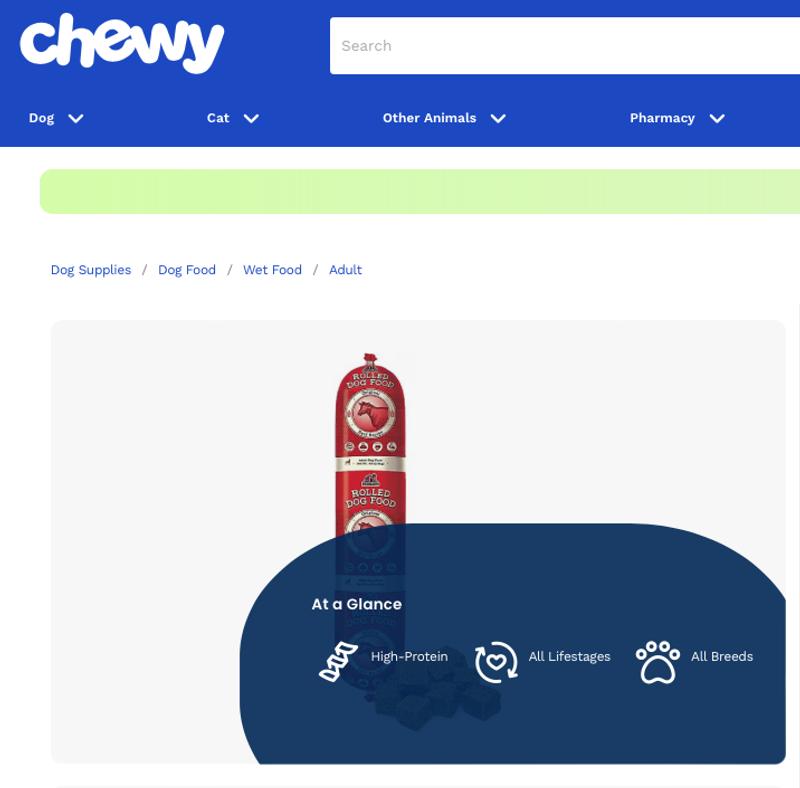 Chewy's nutrition statement about the feed - "all lifestages"