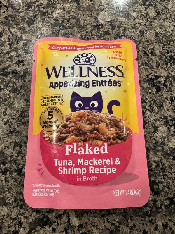 Wellness Appetizing Entrees Tuna, Mackerel & Shrimp Natural Grain-Free Wet Cat Food, 1.4-oz pouch, case of 8