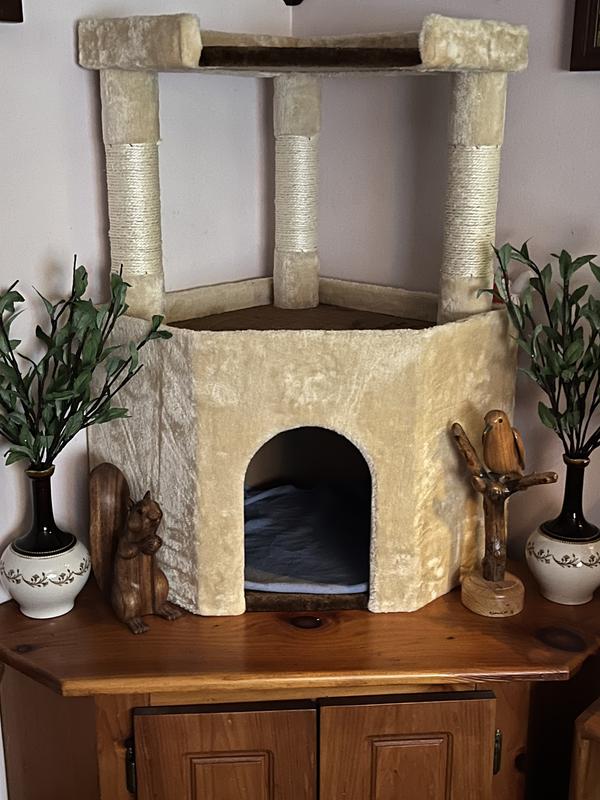 GO PET CLUB 32in Large Perch Cat Tree Condo, Beige/Brown