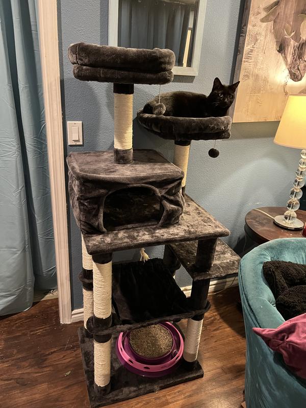 FRISCO 64in Cat Tree with Hammock, Condo, 2 Top Perches with Bed, Gray
