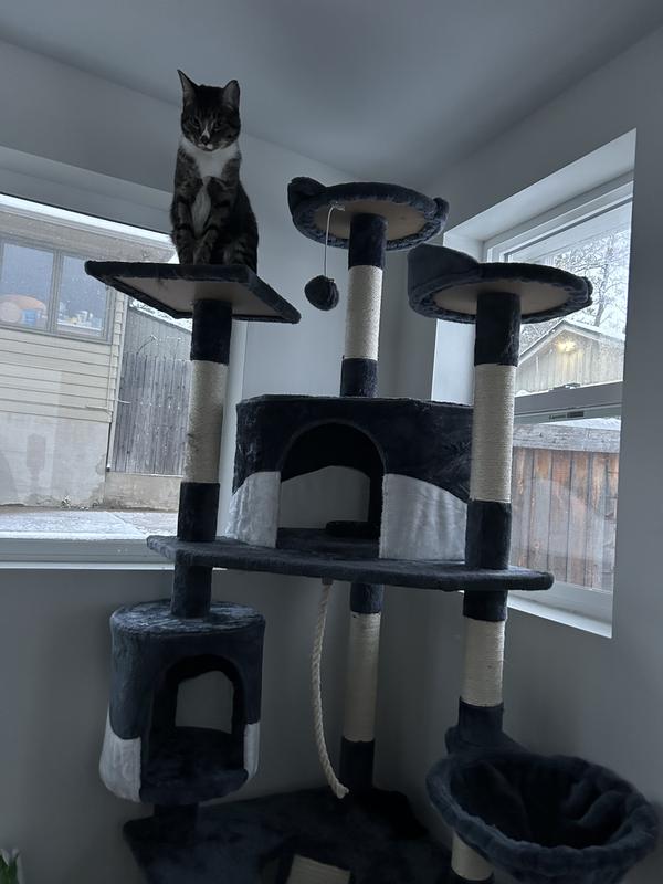YAHEETECH 79in Plush Cat Tree & Condo, Dark Gray/White