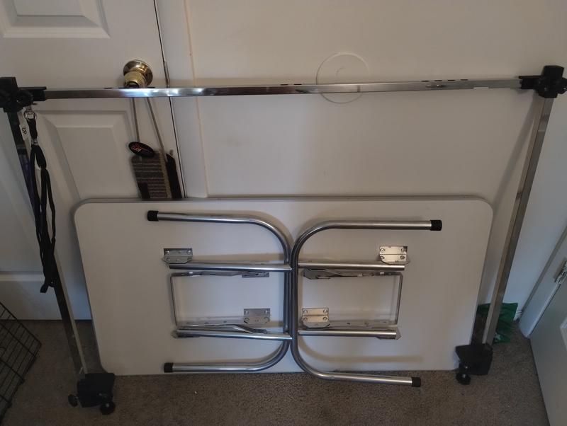 The table, folded up.