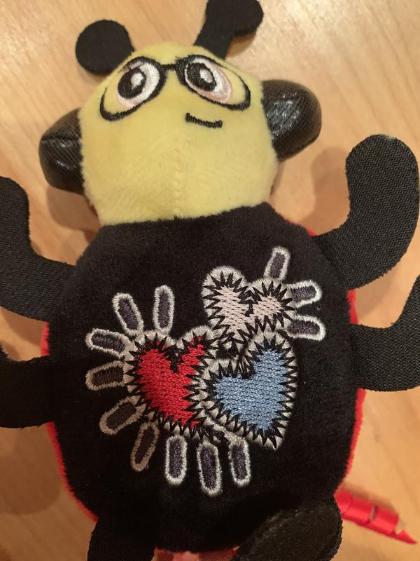 Cute stitching on the Valentine Jammin' Ladybug cat toy.