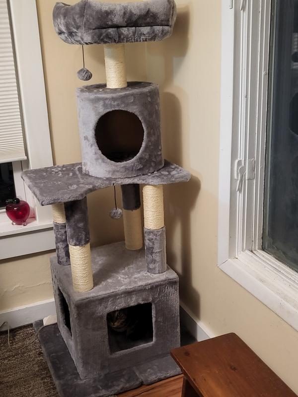 FRISCO 54 in Faux Fur Cat Tree & Condo, Cream - Chewy.com