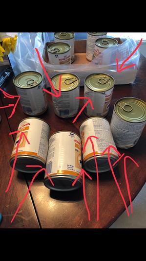 All cans dented!