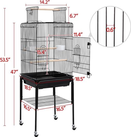 YAHEETECH Play Top Detachable Rolling Stand Metal Bird Cage, Black ...