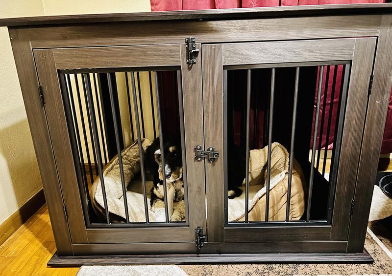 FRISCO Double Door Wood & Metal Furniture Style Dog Crate, Gray, Med/Large, 1 count