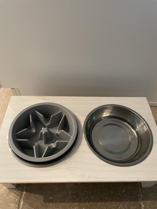 LEASHBOSS Raised Pet Feeders Slow Feed Dog Bowl, 2cup, Blue