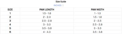 Dog Boot Size Guide