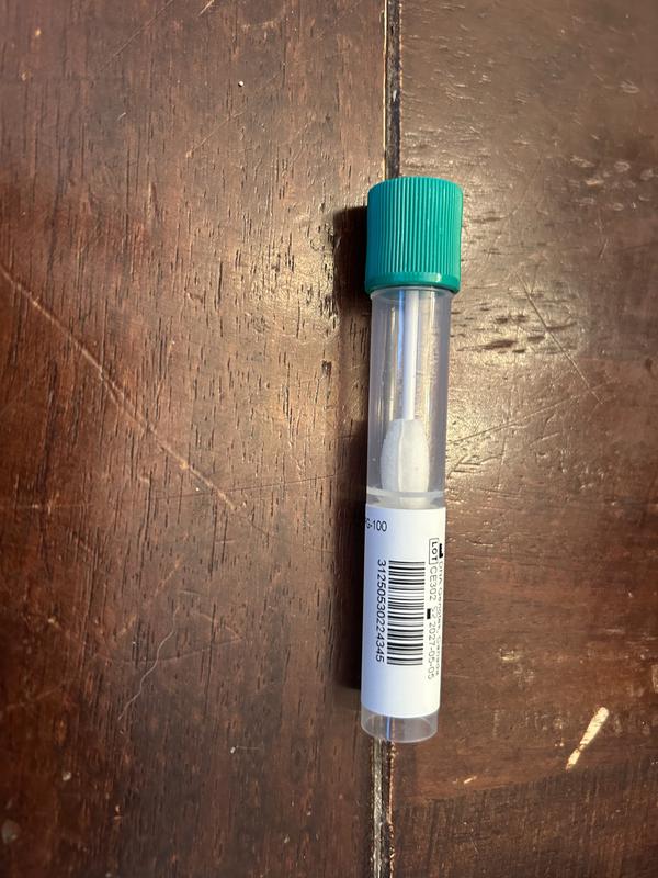 Should have purple fluid to preserve the swab during shipping