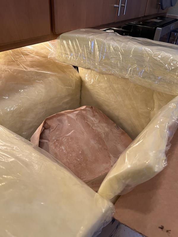 The brown bag filled with dry ice