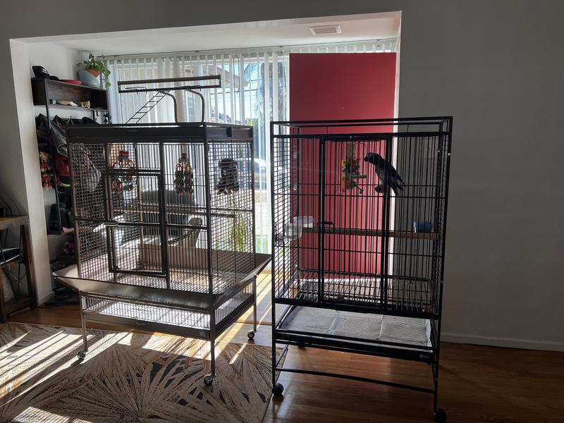 Side by side new cage and old cage.