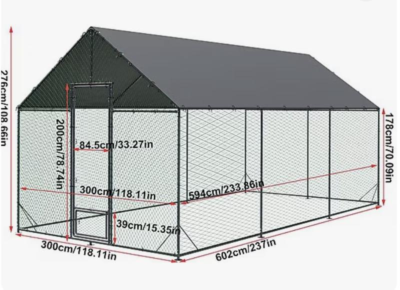 The size is really big!! Almost 10’ x 20’ and 9’ Tall….truly and XXL coop! Can’t wait to add the chicken coops and decorate their new space.
