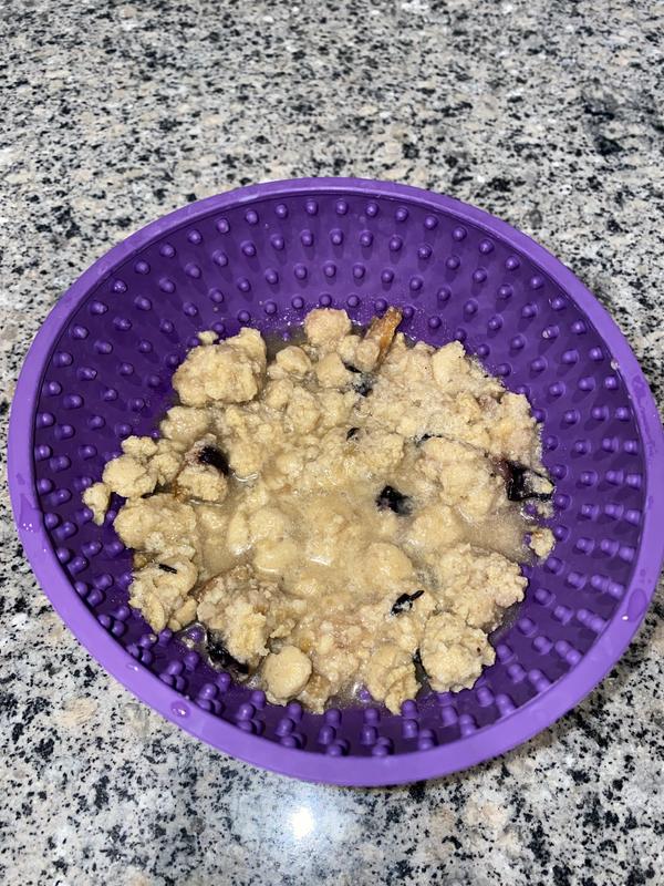 Mushed up kibble and blueberries