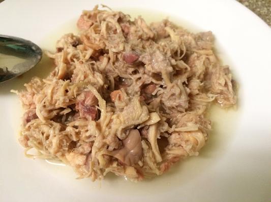 Brothy with whole bits of organ meat - Chicken and Pork