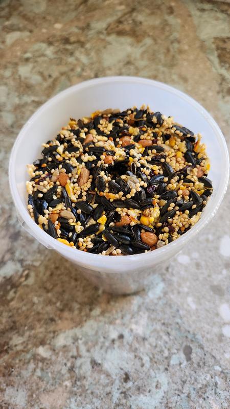 The log appears to be great quality with whole seeds and nuts. You can see the well-formed hole in the middle to insert onto the feeder