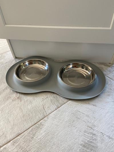 Frisco Double Stainless Steel Pet Bowl with Silicone Mat, Light Gray, 1.75 Cups