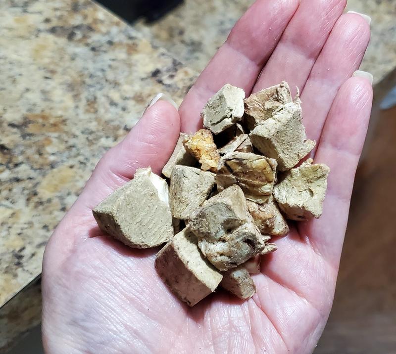 Lots of large pieces, but soft enough to break into smaller sized treats.