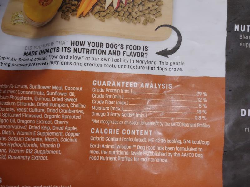 Earth Animal Wisdom Air-Dried Dog ingredients list.