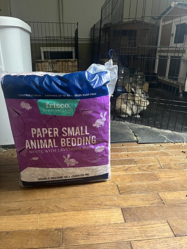 Nice addition to the bunny room! Attractive colors and packaging. Easy to open and generously filled. The bedding does fluff up nicely.