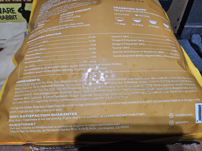 Ingredients on new bag