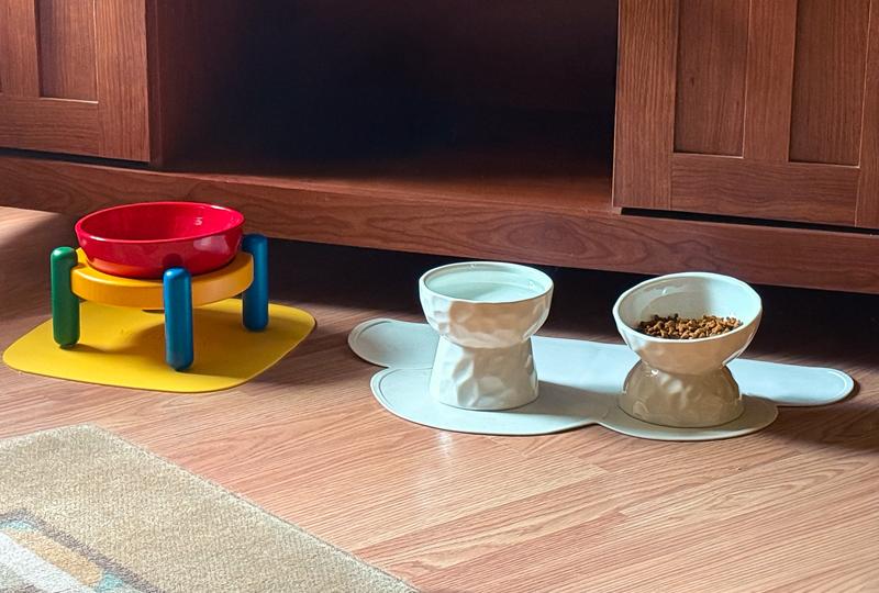 I was worried about the scale for cats, so here it is with his water & dry food bowls.