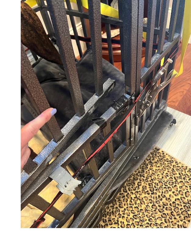 He literally broke the welds on the hinges - it is now held together by a vice grip