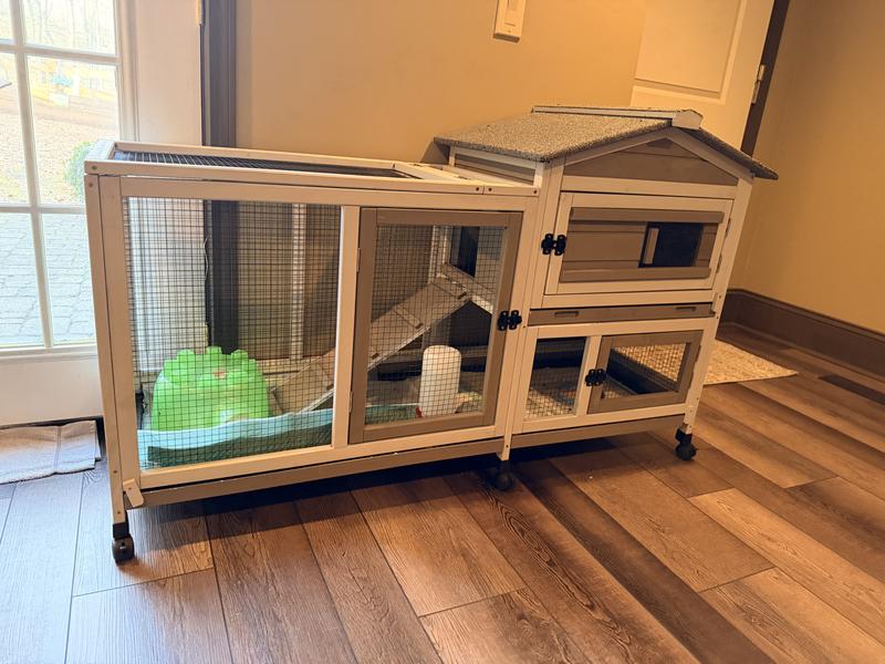 PETSCOSSET Indoor Two-Story Rabbit Hutch with Wheels, Gray, 55-in ...