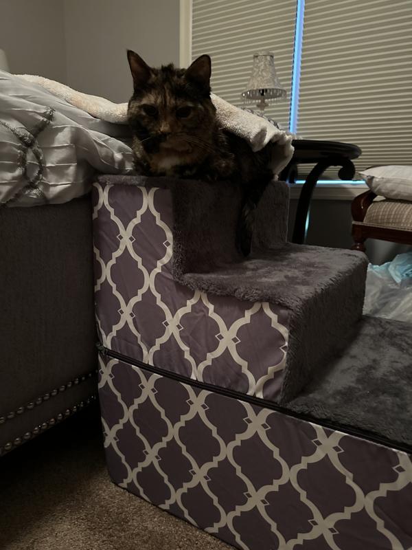 BEST PET SUPPLIES Lattice Print Foldable Foam Cat & Dog Stairs, Dark