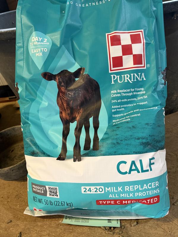 Purina 24:20 All Milk Medicated Calf Milk Replacer Powder Cattle Feed ...