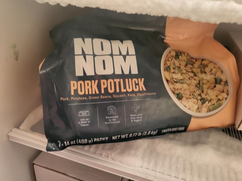 NOM NOM FreshlyMade Frozen GrainFree Pork Potluck Dog Food, 14oz