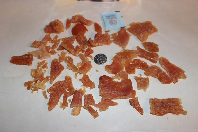 Size of the treats right out of the bag ..minus 4 small pieces I gave my husky.