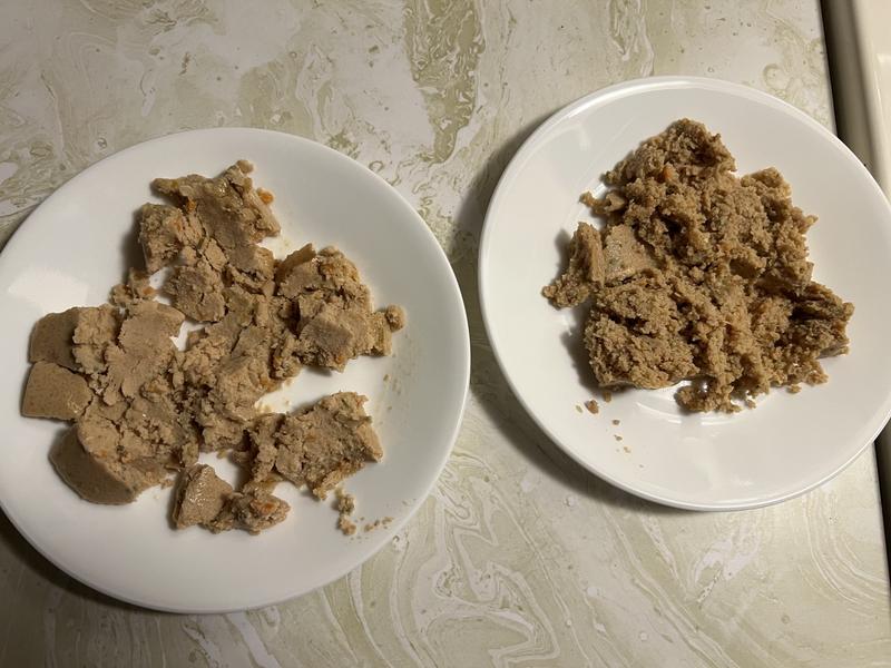 Even the consistency out of the can of chicken looks different.