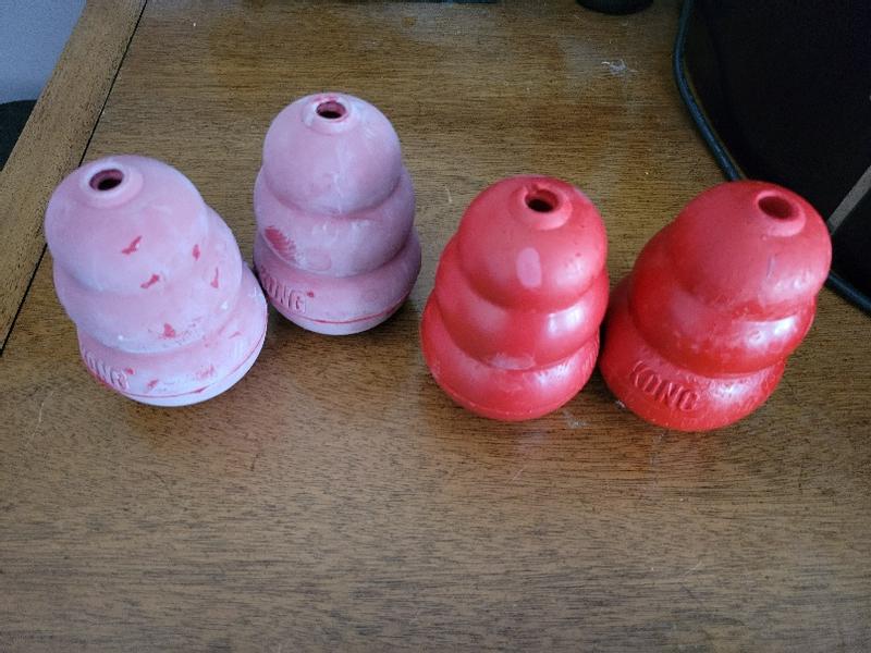 New kongs (left) compared to old ones (right)
