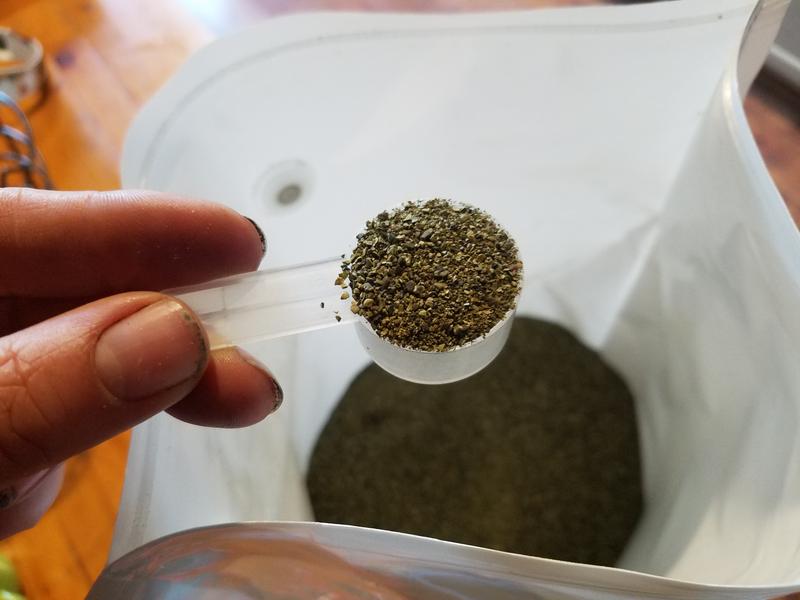 This is what a scoop of kelp looks like.  I do not have huge fingers.  It's a pretty small scoop.