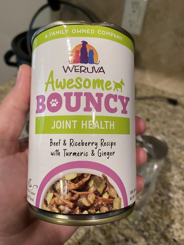 Weruva Awesome Bouncy, Beef & Riceberry Recipe with Turmeric & Ginger Adult Gluten-Free Shredded Canned Wet Dog Food