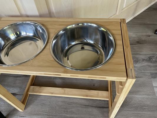 Pawfect Pets Elevated Dog Bowl Stand- 7 Raised Dog Bowl for Medium Dogs.  Pet Feeder with Four Stainless Steel Bowls.