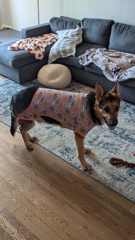 Fits to his legs but doesn't cover the back