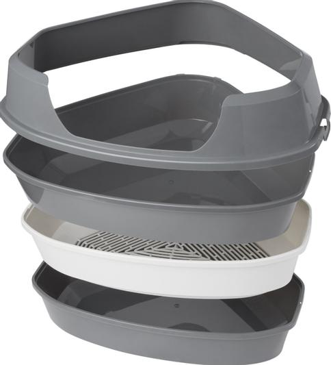 FRISCO Corner Sifting Cat Litter Box with Rim Dark Gray 22 in Chewy
