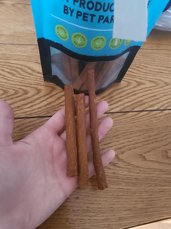 Different sizes of treats in the bag.