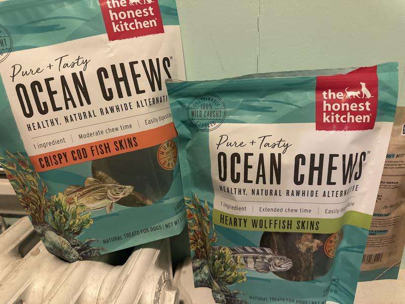 Both products are always by his treat cabinet ready to go