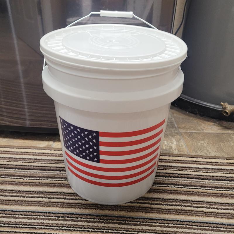 Bucket with dog food.