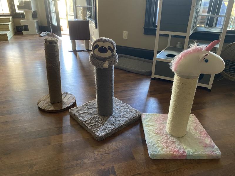 Sloth, Unicorn with basic scratching post for comparison