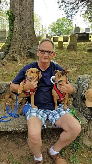 Tim and two of his Dogs on a stroll.