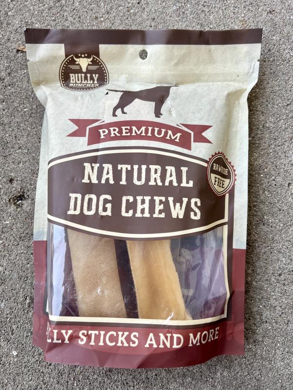 Front of the packaging of the mega size Bully Bunches Natural Dog Chews two pack.