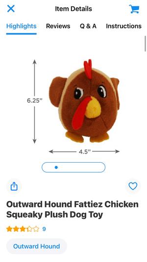 Outward Hound Fattiez Chicken Plush Squeaky Dog Toy, XS